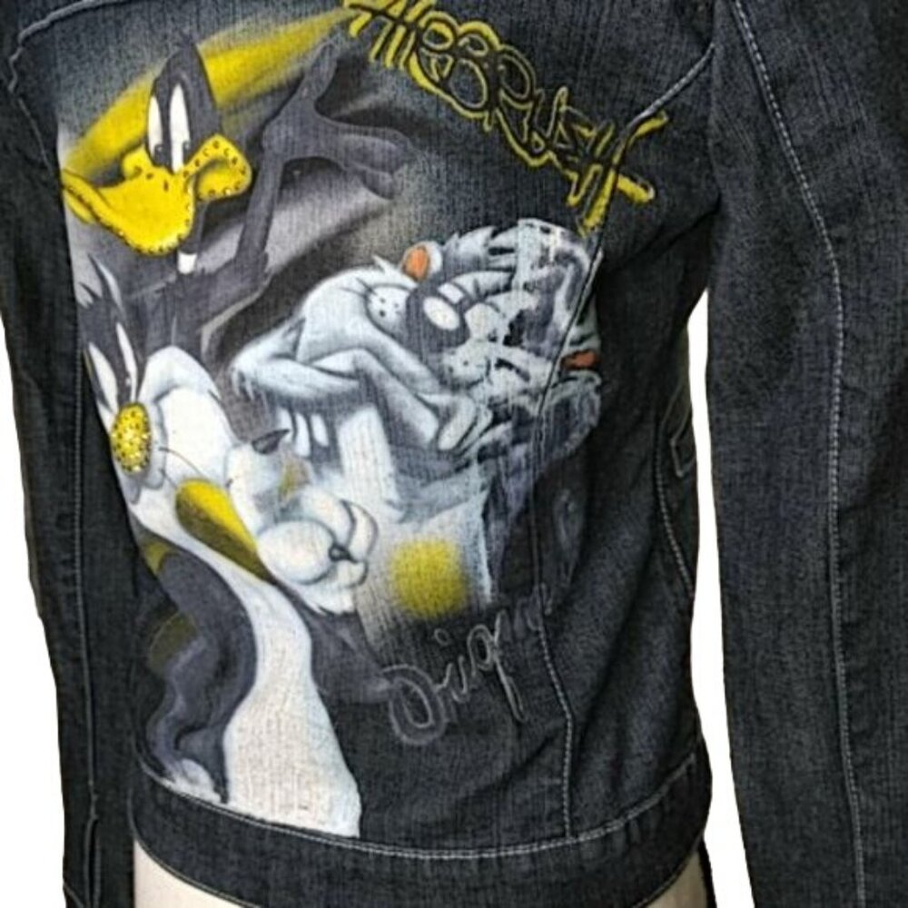 Vintage 90's Y2K Airbrush LOT 29 Loony Tunes Denim Jacket Sz S Sylvester Daffy - Picture 5 of 9